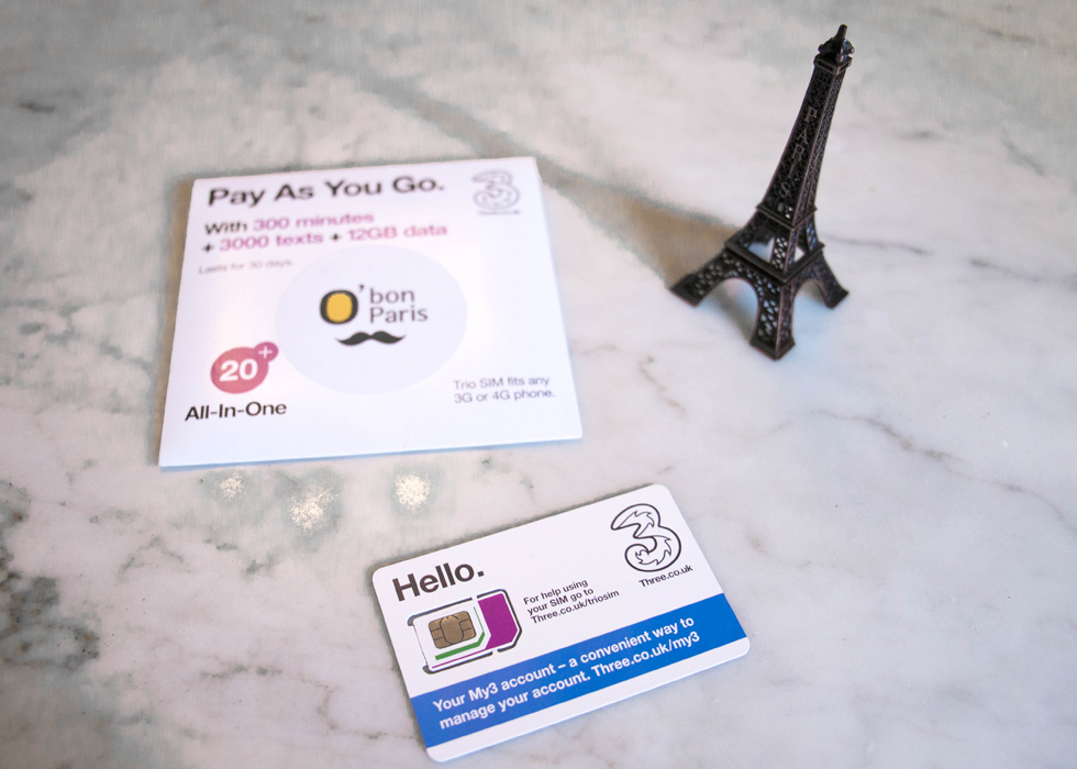 Europe cheapest SIM card, Three SIM O'Bon Paris Easy to be